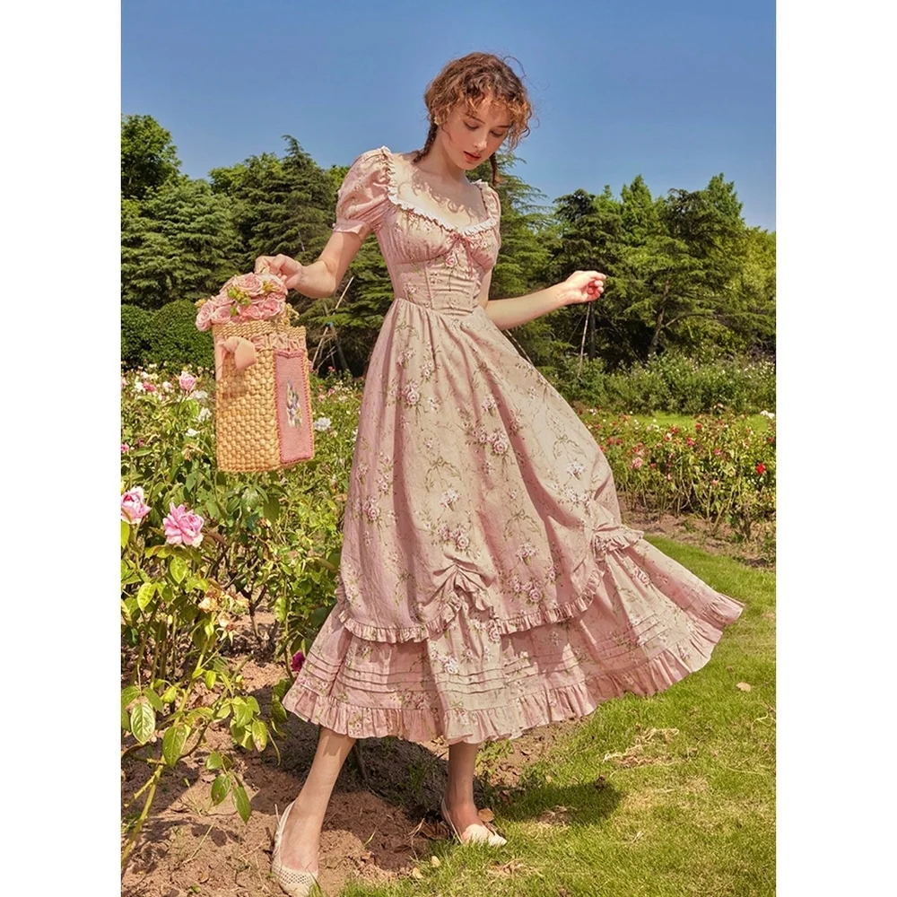 Lacemade Rosa Rubus Story Corset Bridgerton Floral Puff Sleeve Maxi Dress - Picture 3 of 10